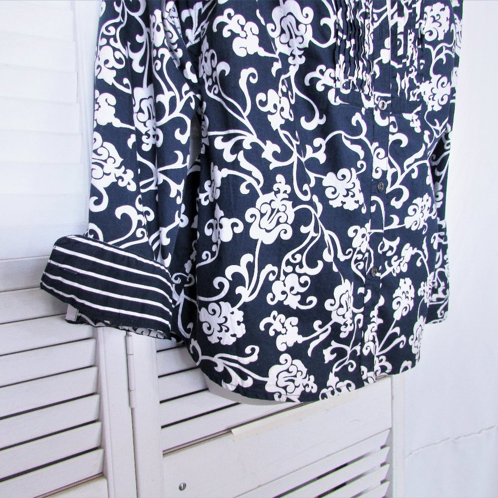 Jones Ny Navy White Tuxedo Button Down Shirt 10 - image 5